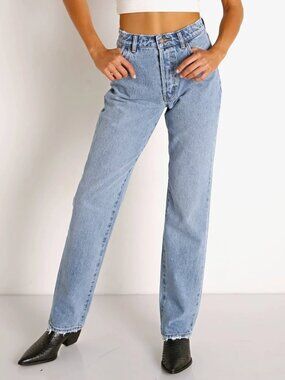 Rollas Jeans Classic Straight High Rise Regular Fit Denim Pants Button Blue 30